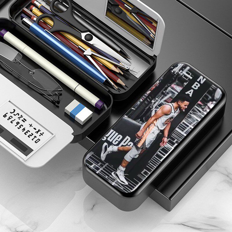 篮球球星库里文具盒男生笔袋双层简约铅笔盒多功能铁笔盒幼儿园