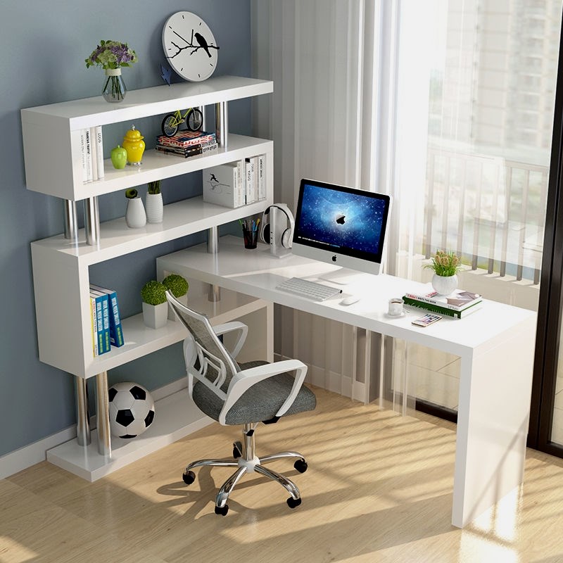 旋转电脑桌台式家用卧室桌子简易书柜一体转角书桌书架写字桌