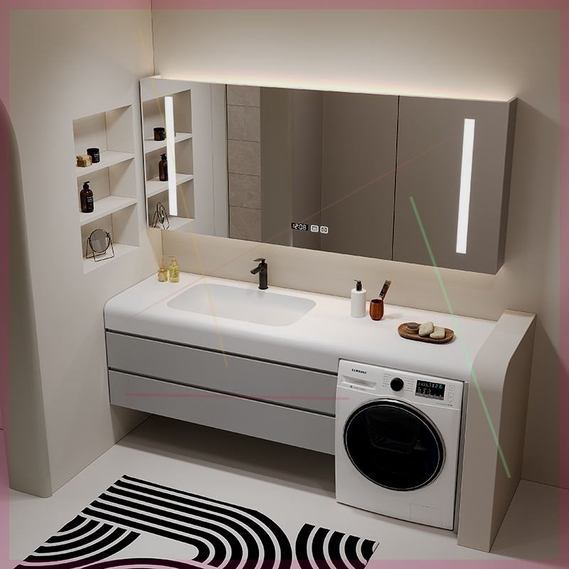 家用小户型一体台盆柜组合浴室柜岩板无缝陶瓷盆卫生间洗手洗脸盆