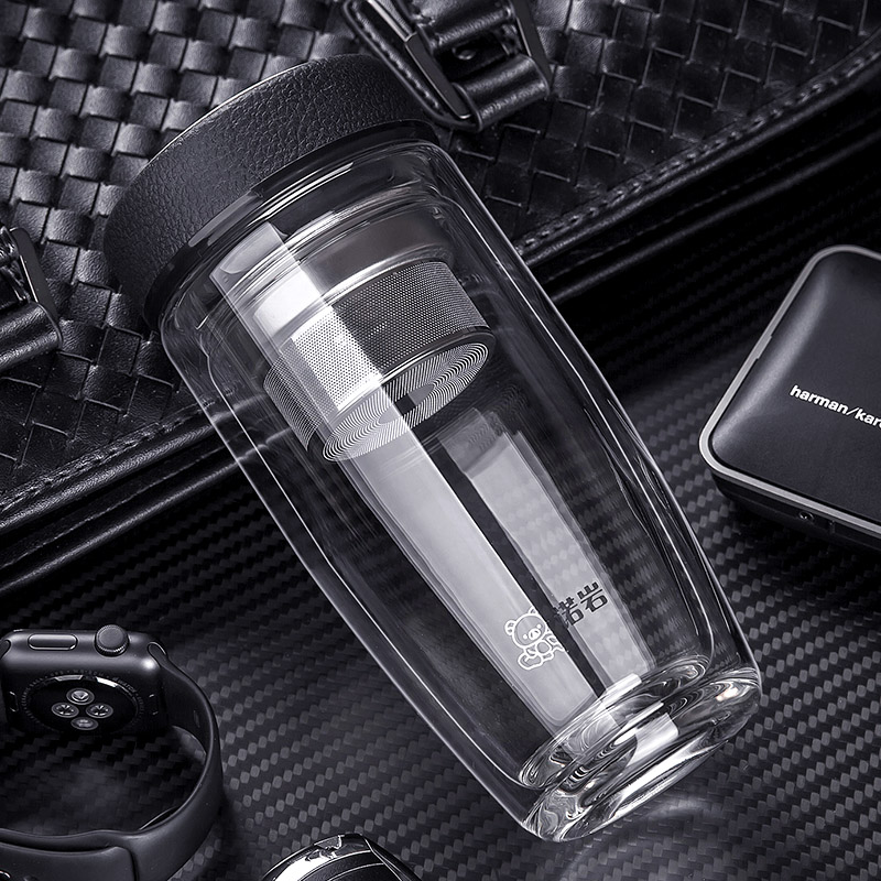 诺岩双层玻璃杯便携水杯子创意带盖滤网办公随手杯耐热车载泡茶