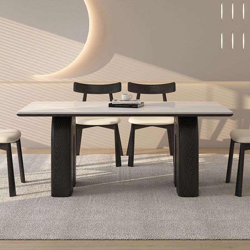 德利丰实木岩板餐桌家用高级感中古风白蜡木复古风小户型吃饭桌子