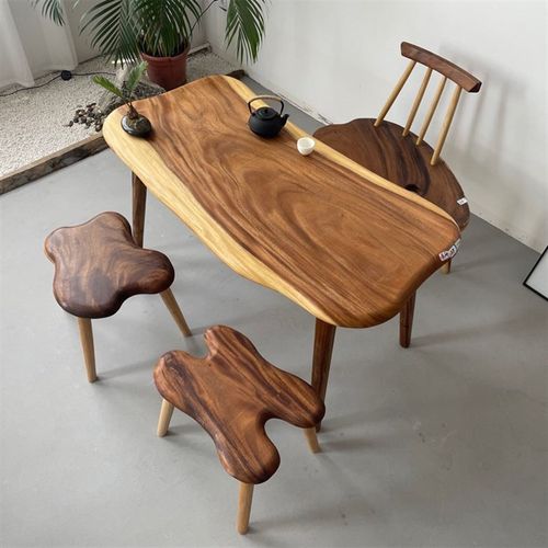 胡桃木实木大板桌随形自然边小茶几阳台茶桌椅组合家用泡茶台雨木