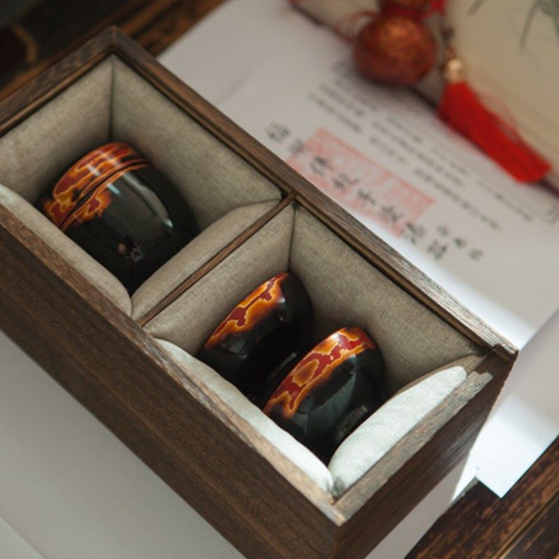 安泰桥 传统漆器 佳节礼品 金火纹枣盒 茶杯 礼品套装