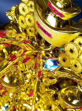 招财树件客厅酒md50amd柜摇中式家居装乐饰工艺品七彩带灯音摆旋