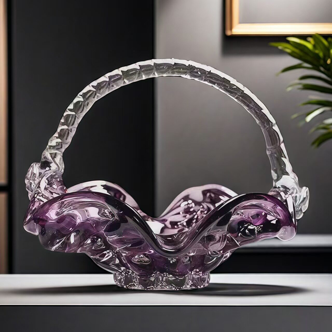 琉璃紫手提篮果盘花瓶摆件