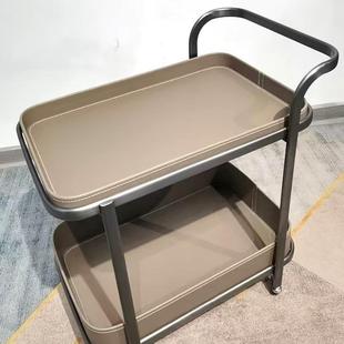 双沙层可移RVF动马推鞍皮边几轻奢发小车茶几质客厅皮不锈钢餐车