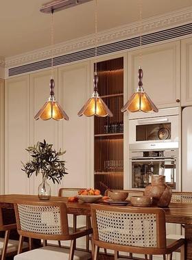 美式复古餐厅饭灯可移轨餐道桌吊灯中古风胡桃87478木三动头厅