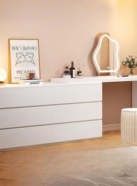 妆台卧retracta室现可代简约斗柜一小梳户型收纳柜奶油风书桌伸缩