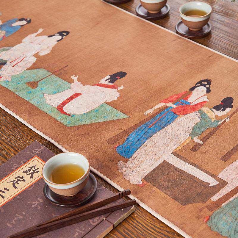 经典古画桌旗茶茶席复室古水防文创桌传世名画巾茶书房卧室玄关垫