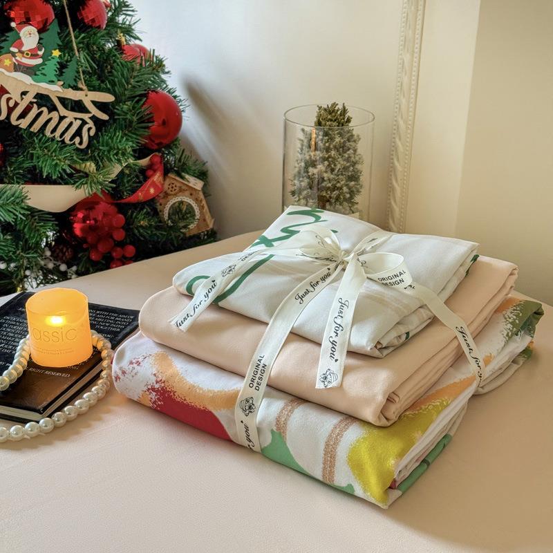 圣四件套南床通家纺诞水洗棉上数用品三件套卡通码ZJ圣诞数印花床