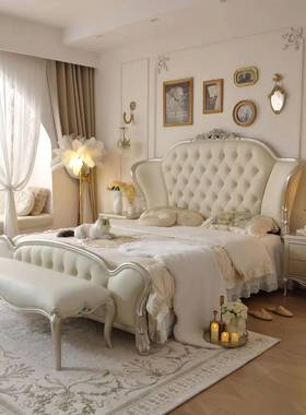 美式实木床18床轻奢浪MHQ大床漫公主床法式宫廷雕米花床高端主卧