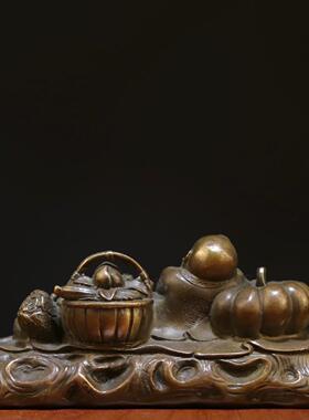复古紫居铜五谷丰登高忱无忧桌面件摆古玩摆铜器老物WKI件家装饰