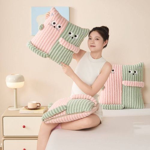 新款多巴胺抱抱猫多功能抱枕被可爱风盖被沙发靠枕靠垫车载休闲毯