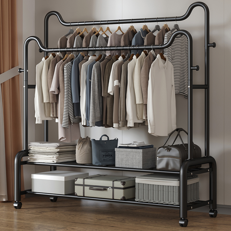 晾衣架落地折叠室内晒衣架阳台卧室挂衣架子家用简易双杆式衣帽架