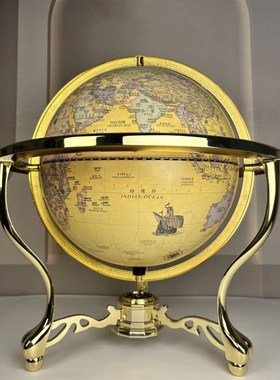 黄色地球仪摆件金球万向旋转大号立体高清三脚覆古家居摆件带指南