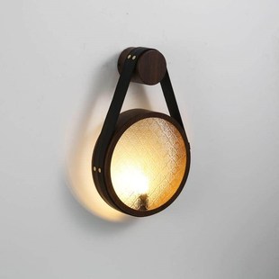 新款复古卧室床头壁灯中古客厅餐厅过道走廊胡桃木纹球氛围感壁灯
