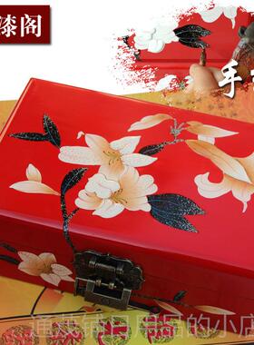 正品宝木制可锁的覆古珠宝收纳盒古董高珠推端珠盒宝盒光漆盒