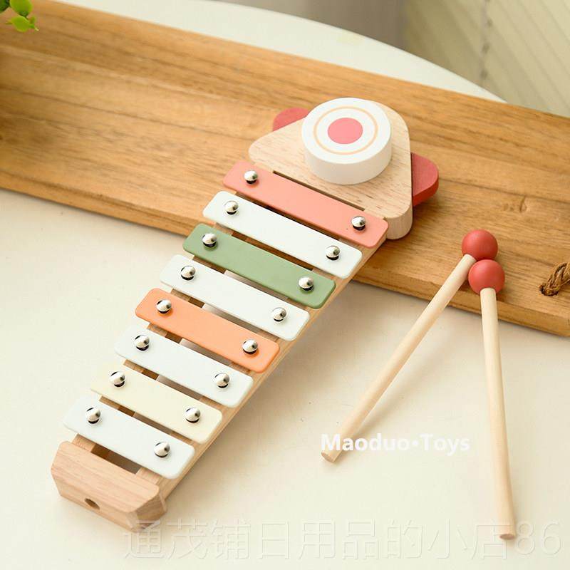 正品婴儿鼓尔蛙儿童奥夫乐器打击乐木琴五色彩虹琴刮痧双面鼓音手