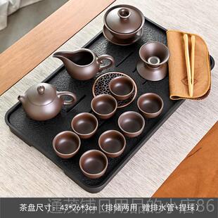 正品智整套功夫茶具装家用典紫陶瓷简约套彷乌金石小茶盘茶砂台茶