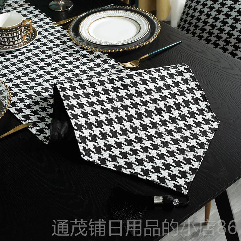 正品黑白桌布简约现代轻奢北欧餐桌布装饰布茶条几中间茶台艺旗长