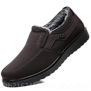 高档滑老北京布鞋棉男鞋冬季薄绒防水休闲年老人保暖防大码中老爸