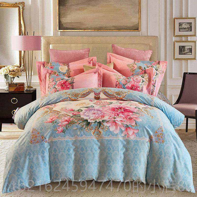 高档3D立体印花生态毛加四件套纯棉床上用品4件套磨单被套全床棉