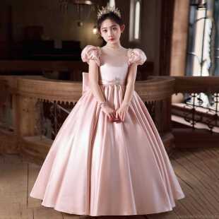 高档女孩童礼服高端儿童生日持公主裙花童礼小女粉色主人钢琴婚演