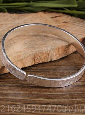 高档足银锤纹手工敲打制精致锤子99侣9纯银男女情款银手镯磨定纯