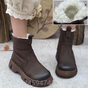 高档真加皮羊毛女鞋加绒马靴女休丁闲短筒中跟靴子保暖厚雪纯地靴