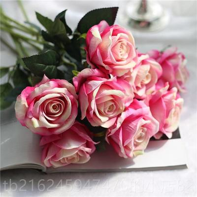 高档仿真花0枝白玫瑰婚摄影1饰道具手捧花塑料假花束家居装桌面纱