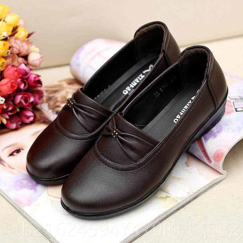 高档春秋妈妈鞋真皮软平底中老年人皮鞋女底圆头单人鞋一蹬奶脚奶,女鞋,浅口单鞋,淘宝优惠券,粉丝福利购,淘宝优惠卷