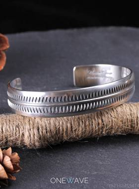高档UNDERCOVER 齿银手镯 桥盾纹身图腾锯腕饰 IZ情侣纯G银手高饰