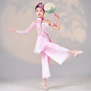 高档儿童古典演考出服胶州服秧歌舞扇子独舞艺服中国风演出粉红色