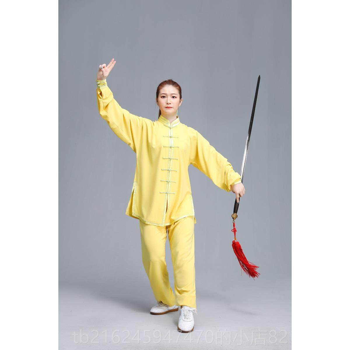 高档武运弹力棉长袖太极服春秋老年中女同武术表演男服练功服款晨