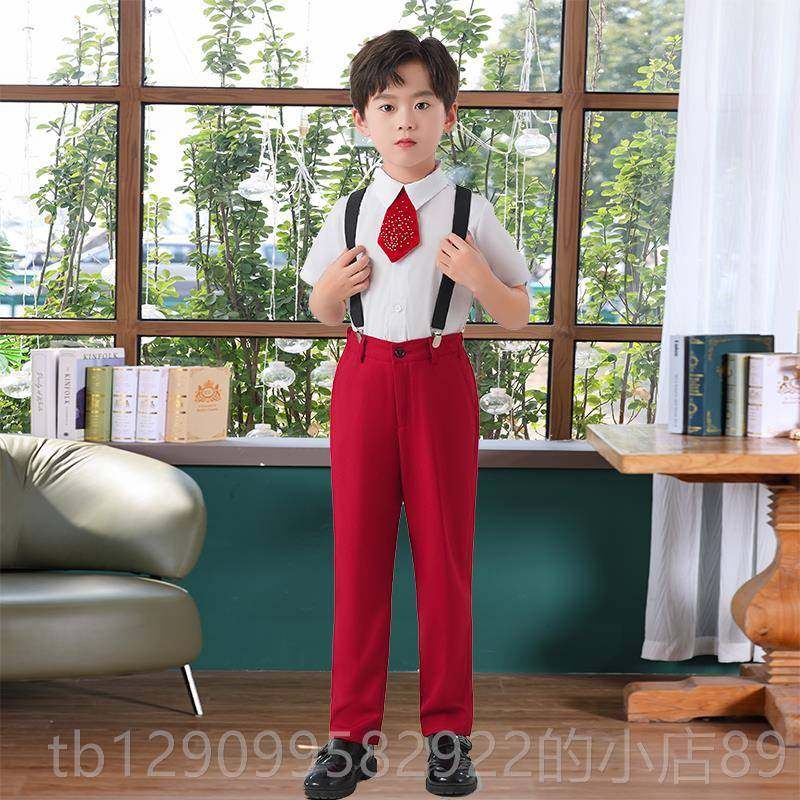 正品六一歌儿童合唱服演出服男女童小学生红朗爱诵我国比赛表演服