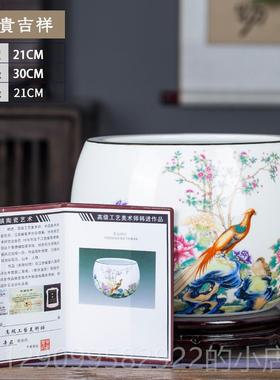 正品景德生镇陶鸿运当宝瓷头聚盆开业客厅摆件乔迁新居五帝钱红色