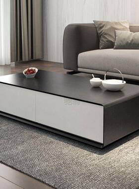 意3现代客厅简WVN约茶几北长方形欧大小户型创储l物高级黑灰色茶