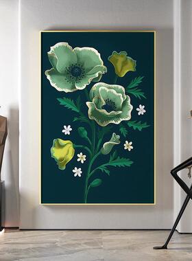 现代轻奢客厅玄关装饰画画绿色物花背景植墙壁S-1730走廊尽头竖版