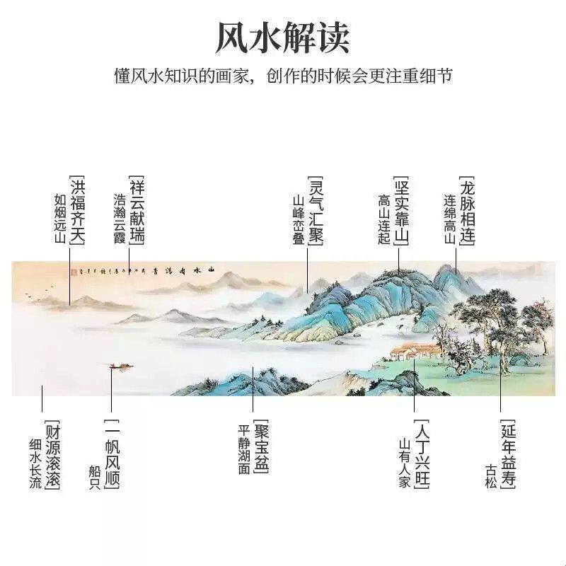手绘山水国画新中式客厅卧室床头办公室招财壁画仿古装饰挂画真迹