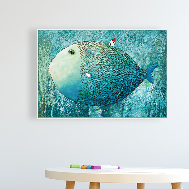 大鱼小房子 印刷喷绘儿童卧室装饰画客厅背景挂画装饰画卡通墙画