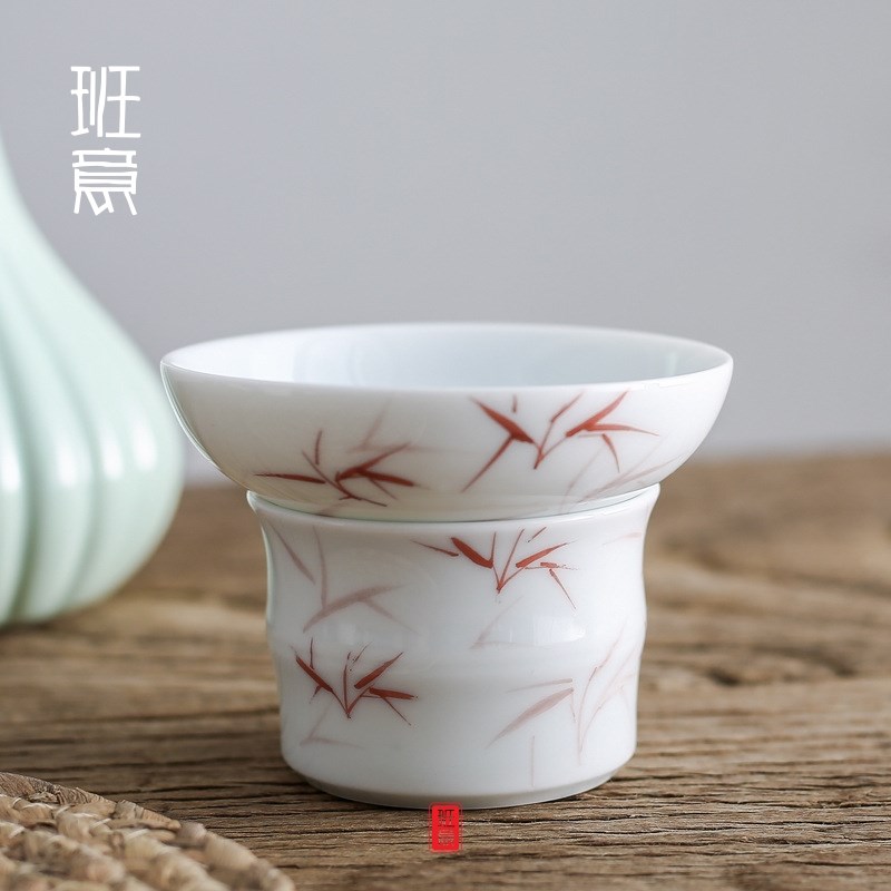 班意 陶瓷过滤茶漏釉下手绘竹影茶道摆件茶滤茶水过滤网器