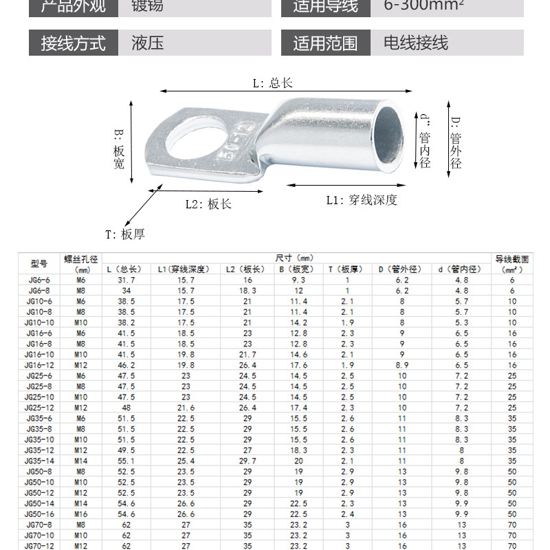 JG1船用铜鼻子JG///70/95平方--8-10-镀锡线耳接线端子