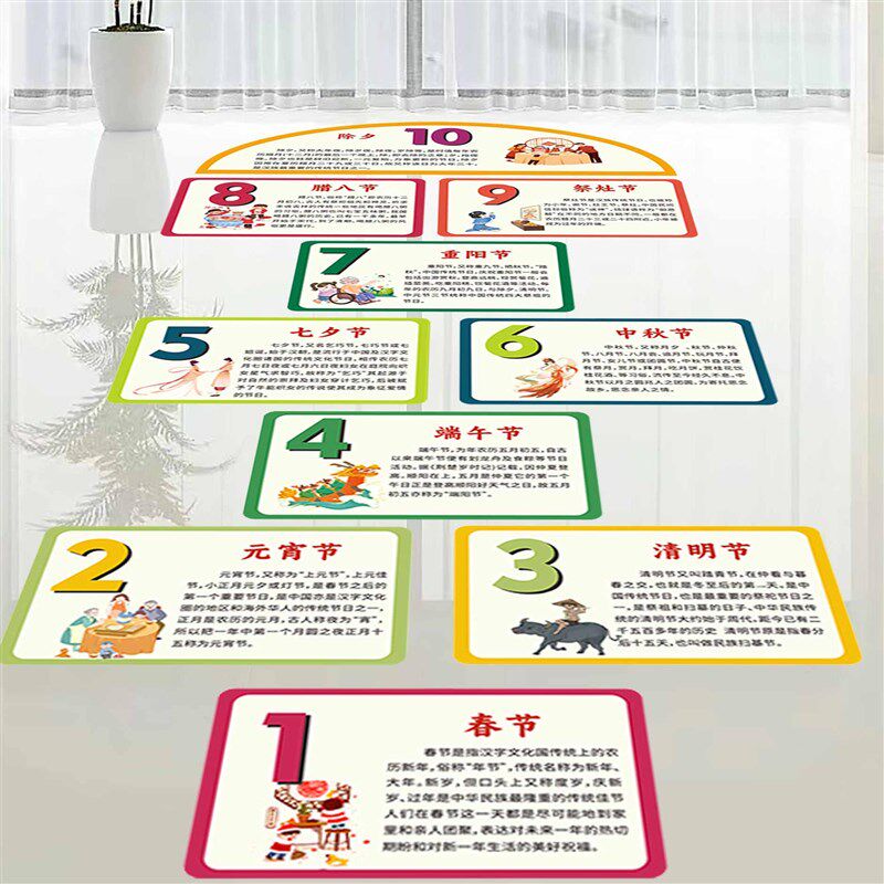 传统节日跳房子幼儿园地贴纸数字儿童跳格子校园地面游戏课间活动