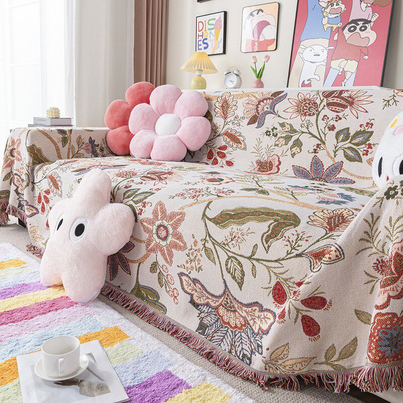 韩式田园沙发巾盖布一片式全包单双人花卉沙发毯靠背巾露营毯桌布