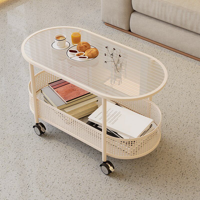 奶油风客厅茶几家用小户型可移动小推车简约现代创意玻璃小桌子