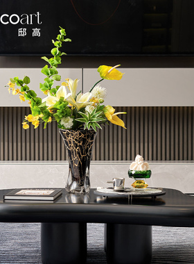 邸高家居 现代花瓶客厅插花器 水晶烛台大理石烟灰缸茶几装饰摆饰