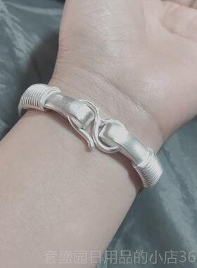 高档纯银手999纯银炼女性，手工工定制格固体平面风，银雪花银手