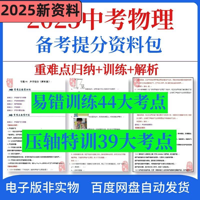 2025中考物理重难点归纳专题训练易错训练题压轴特训初中复习重点