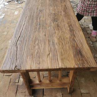 老木板桌复古怀旧榆木桌子实木桌椅榆餐桌茶UEO桌民宿台复门古吧