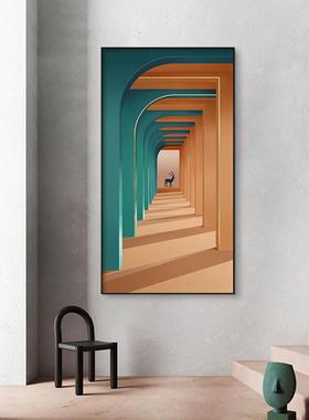 幻想奢空间现轻入户玄装饰画简约抽象建筑走廊QX202112关过代道竖